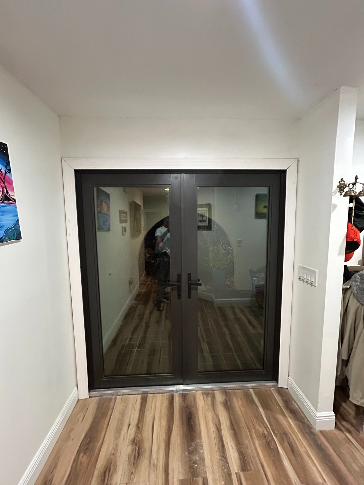 Interior view after impact-rated double entry door replacement